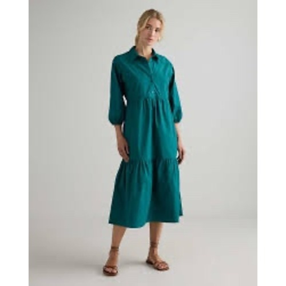 Teal Tiered Shirt Dress - Women's Long Sleeve